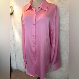 [Maison d'Amelie] Pink Silky Button Down Blouse Sz: XL